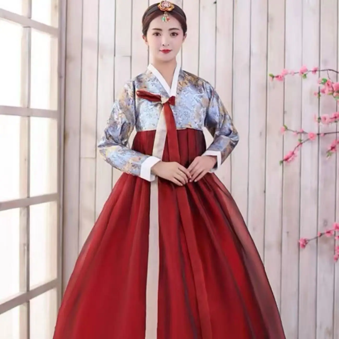

Винтажный женский ханбок, традиционная корейская одежда в придворном стиле, свадебная форма с цветочным принтом, платье для народного танца, женское шоу