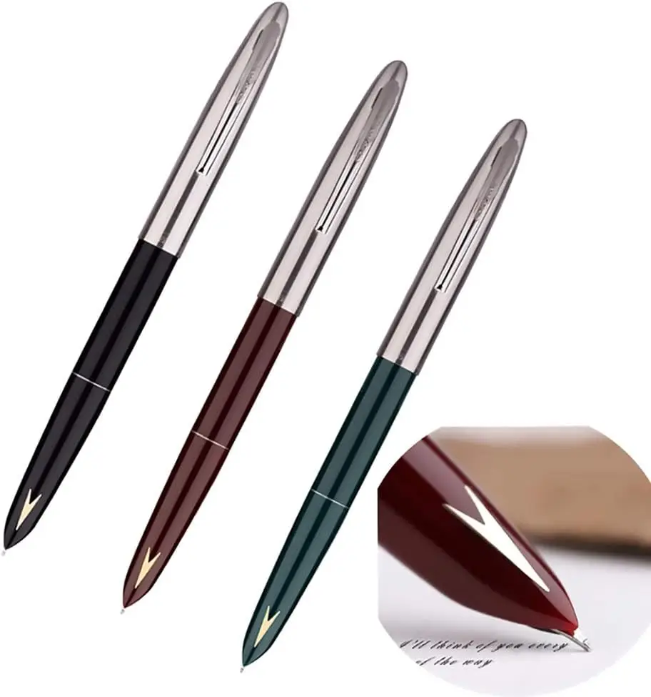 

3 PCS Fine Nib Fountain Pen with Gold Arrow Pattern, Stainless Steel Cap for Smooth Writing