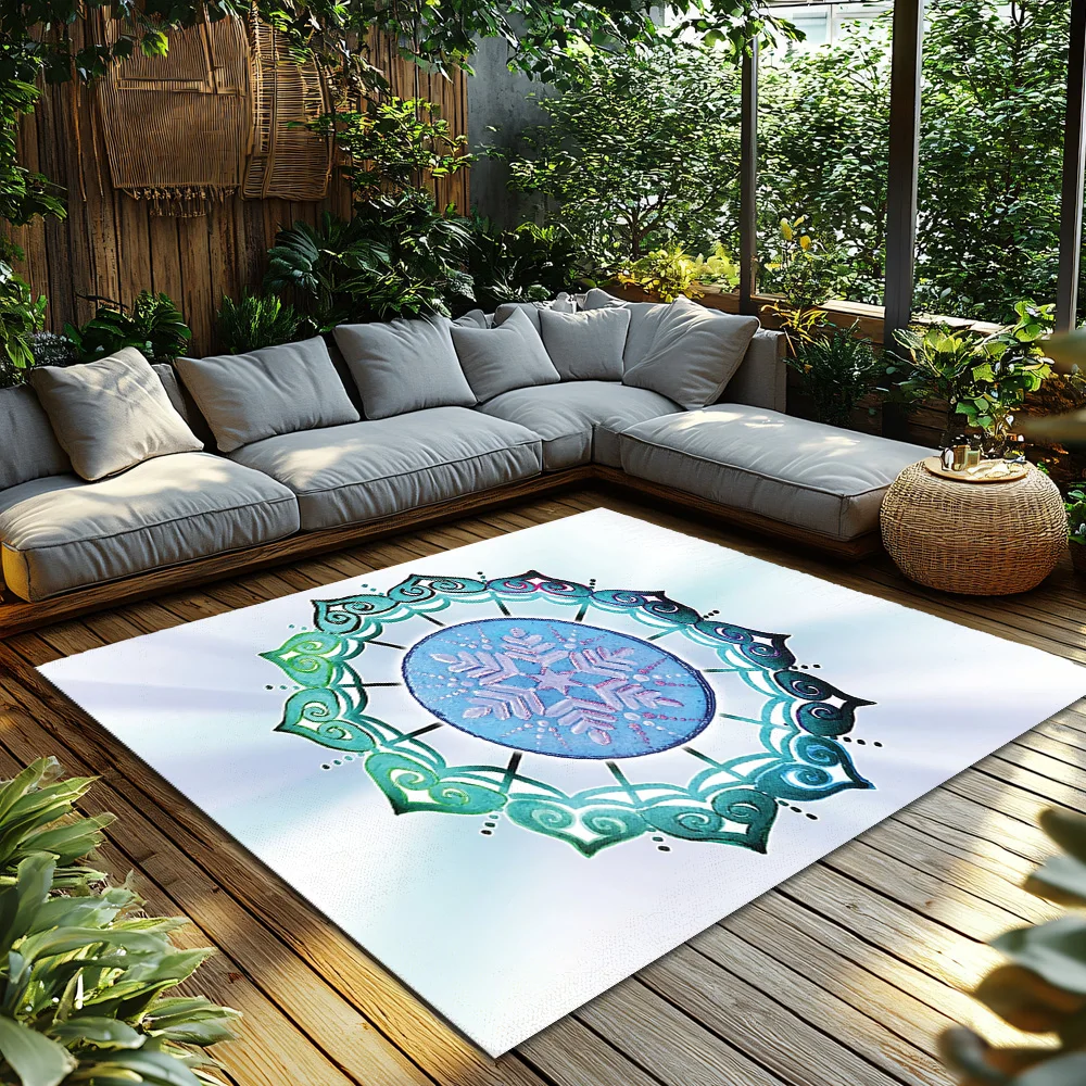 Bohemian Area Rug Mandala Pattern Rug Non Slip Floor Mat Home Decor Living Room Carpet Bedroom Rug Teal Blue Green Artistic Desi