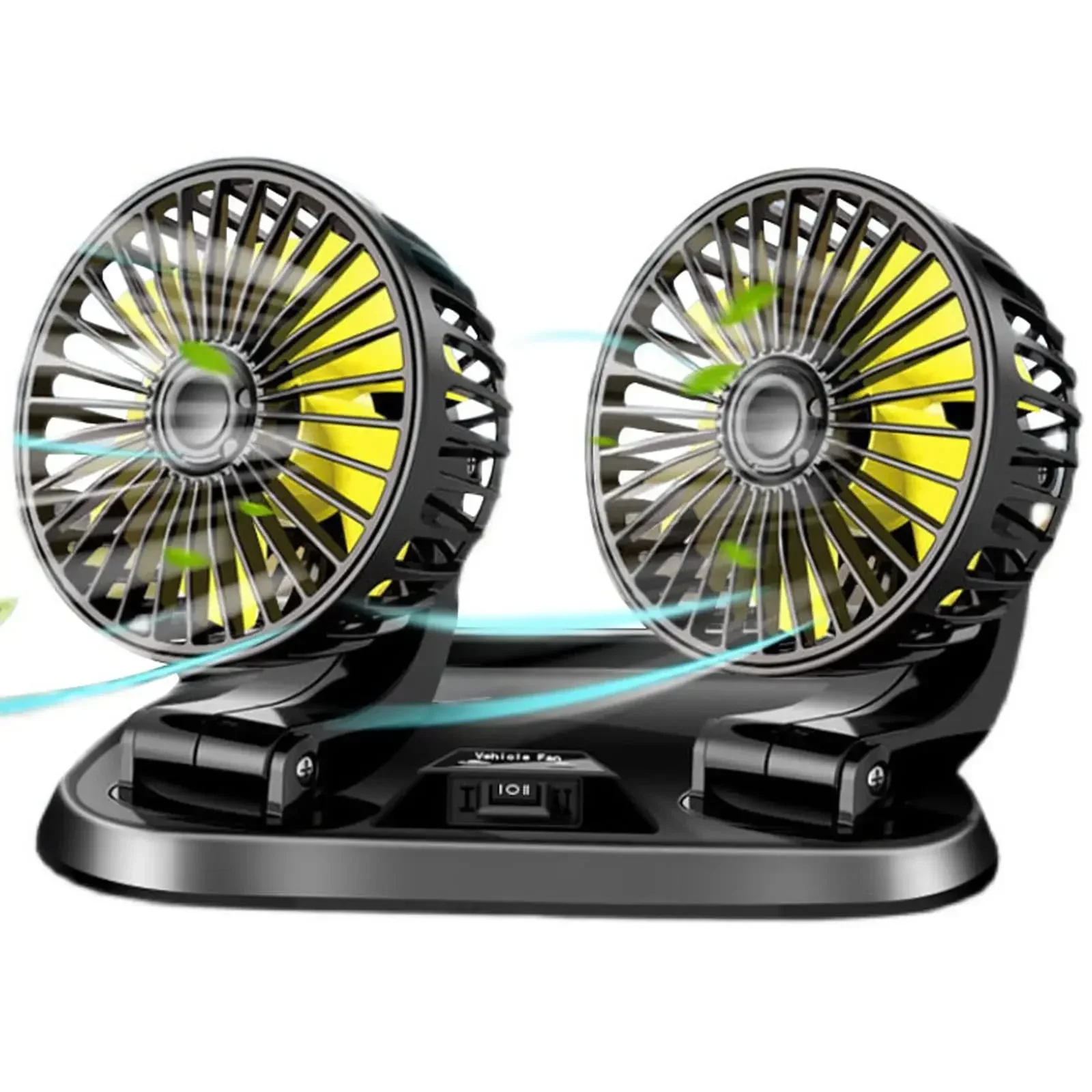 Electric Car Cooling Fan 360 Degree Rotatable Telescopic Dual Head with Cigarette Plug Low Noise Automobile Fan for Car Seda