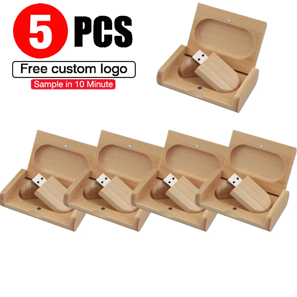 5PCS/LOT USB 2.0 Flash Drive 128GB Wooden Box Pen Drive Free Customized Logo 64GB 32GB Memory Stick Wedding Gift 16GB 8GB U Disk