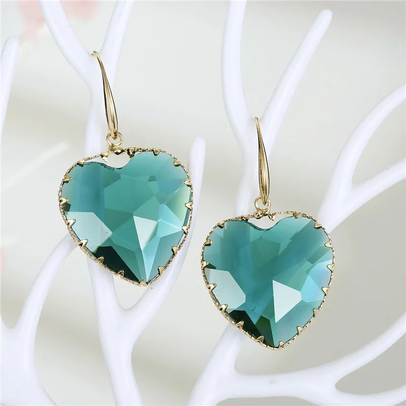 1Pair Korea Clear Crystal Drop Earrings For Women Female Jewelry Geometric Heart Dangle Earings Eardrop Wedding Earing E335
