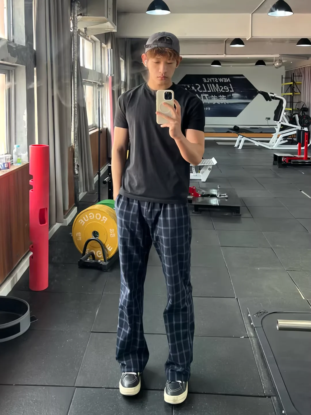 

Trendy Plaid Straight Leg Casual Pants Men's Fitn Spor Long Legging Casual Trousers Spring Season Lightweight