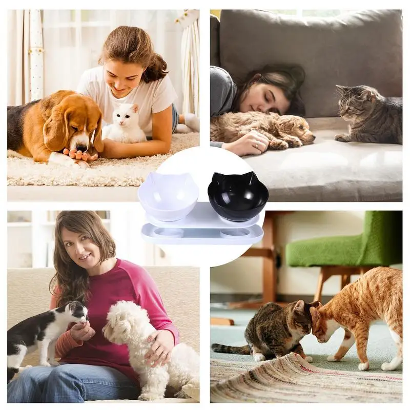 Cat Food Bowl Multifunctional 15-degree Tilted Cat Feeding Bowl Set Includes 2 Detachable Bowls For Water Dry Food And Wet Food