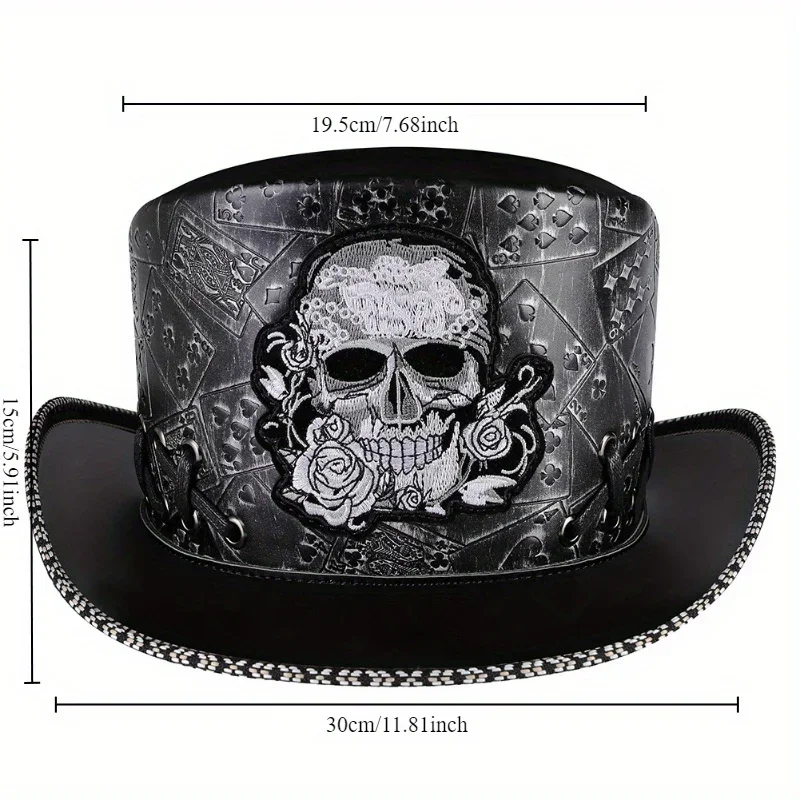 Voodoo Top Hat with Skull Skeleton Costume Halloween Cosplay Hat for Men Women Novelty Steampunk Black Gothic Magician Party Hat