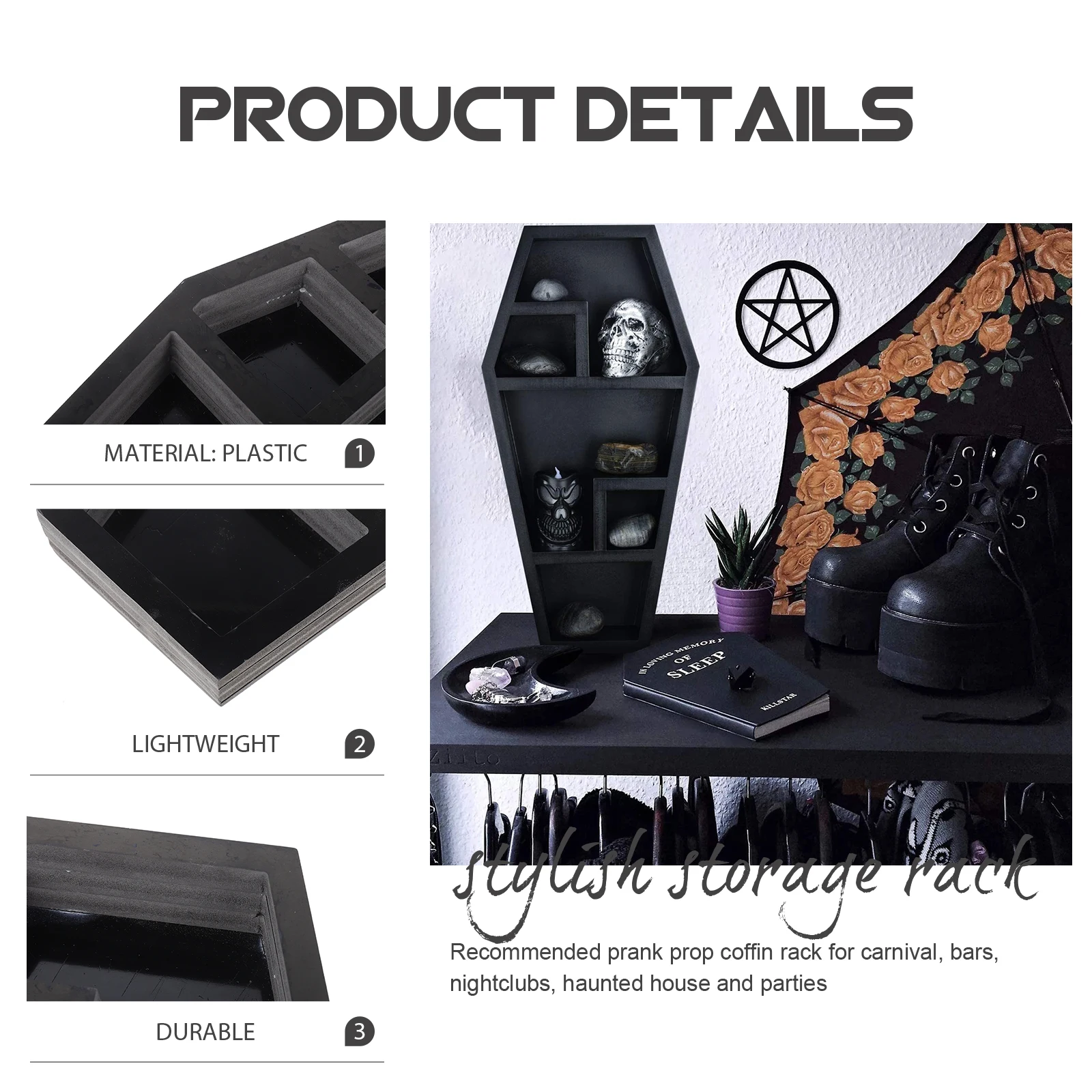 

Coffin Storage Box Organiser Decor Goth Gothic Room Indoor Casket Rack Shelf Shelves Table