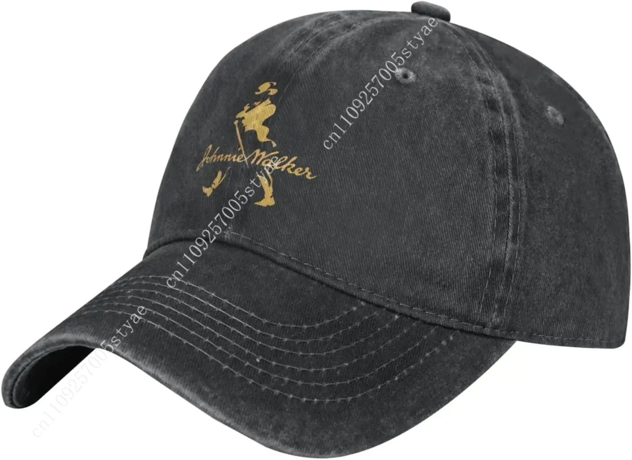 ISILA Johnnie Music and Walker Cap Unisex Adjustable Hip-Hop Fashion Washed Denim Caps for Outdoor Black