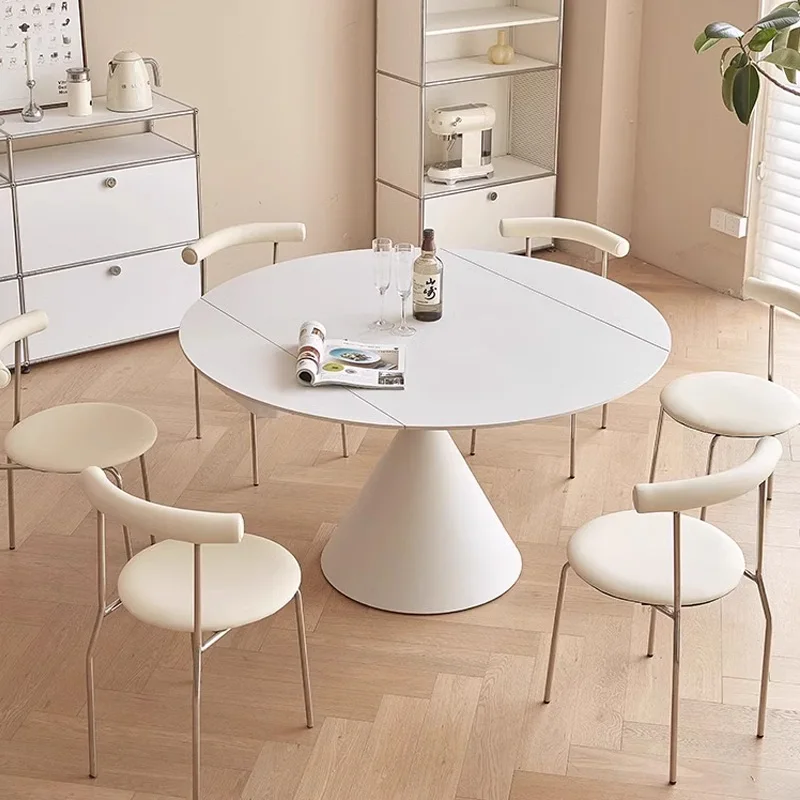 

Fashion Extendable Dining Table White Restaurant Mobile Rounded Dining Table Small Apartment Floor Mesas De Jantar Furnitures