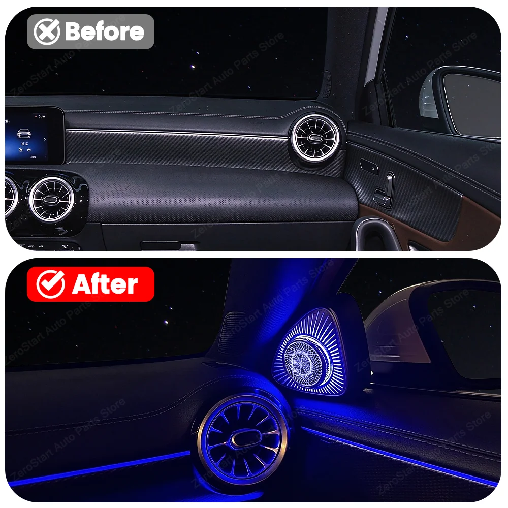 New Style 64 Colors 4D 5D Rotating Tweeter For Benz A-Class W177 RGB LED Luminous Car Speaker Horn Refit