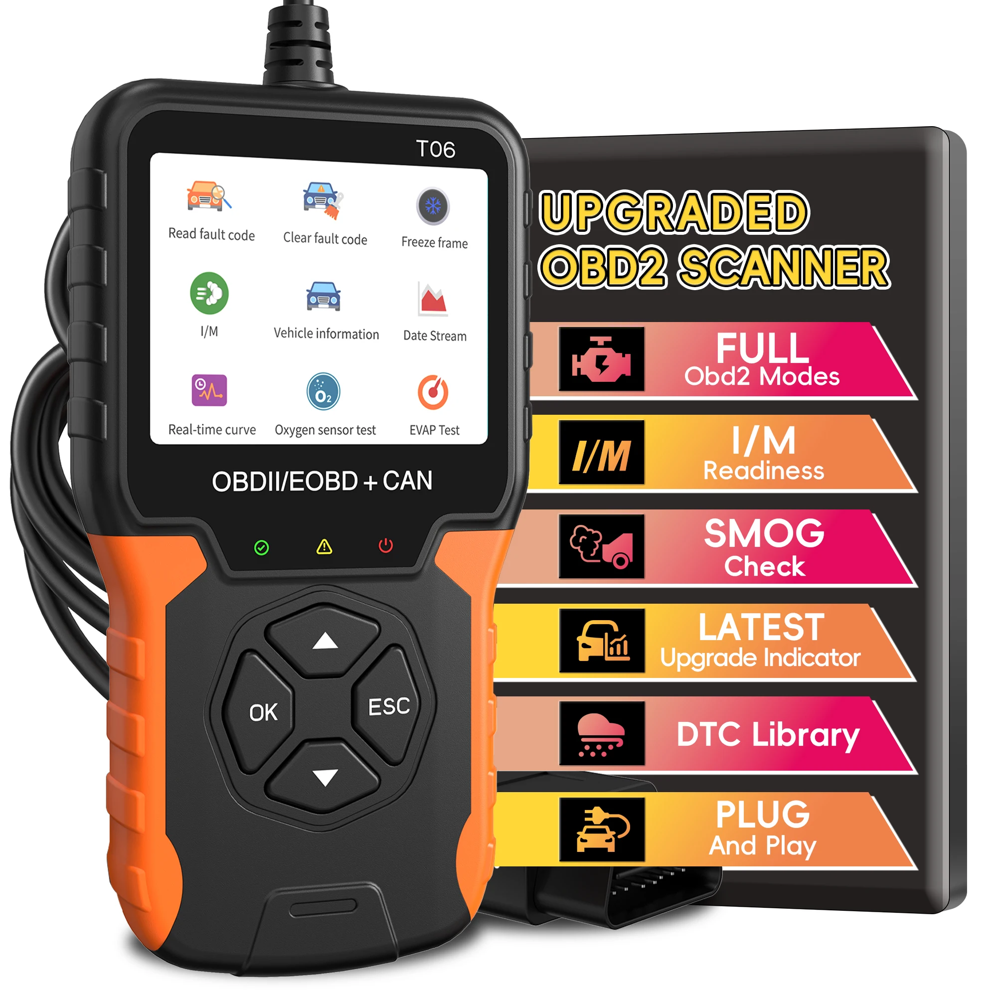 OBD2 Scanner Car Diagnostic Tool, OBDII EOBD Code Reader, Enhanced Check Car Engine Light Diagnostic Scan Tool