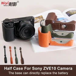 Camera Half Case for Sony ZVE10 Man-made Leather Bottom Opening Camera Protector Base Plate Sony ZV-E 10 Wrist Strap Handy Bag