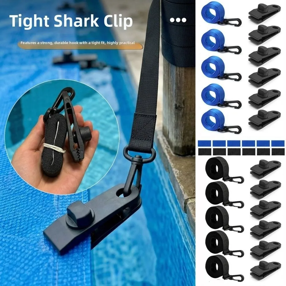 1/6Sets High Quality Universal Heavy-duty Pool Solar Cover Windproof Black&Blue Fixed Rope&Clip Pool Solar Cover Straps Clips
