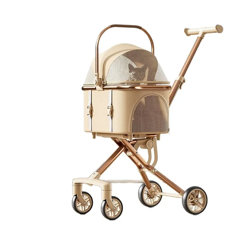 Pet Stroller for Cats Small Dogs Outdoor Carrier Pet Car with Mesh Cover Detachable Foldable Cart Pet Trolleys Dog Stroller