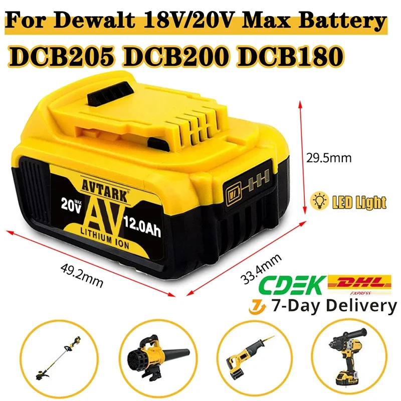 

For DeWalt DCB205 18V/20V Max DCB204 Replacement Lithium Ion Battery DCB206-2 DCB205 DCB180 DCB181 DCD985B DCD/DCF/DCG Series