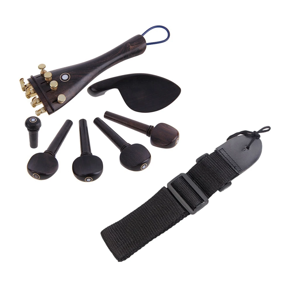 A61P un ensemble d'accessoires pour violon 4/4 en bois d'ébène naturel de 4 pièces de chevilles, avec sangle de guitare, plectres de guitare acoustique, ukulélé noir