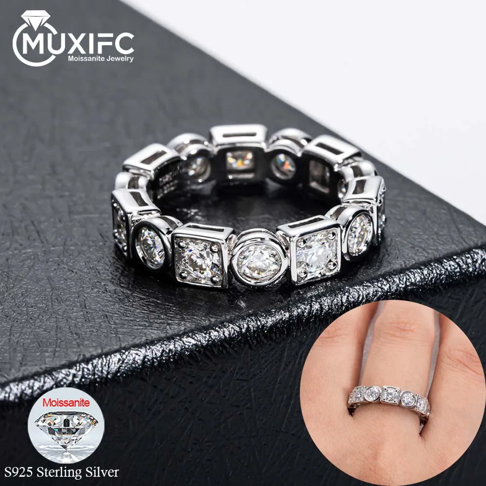 

MUXIFC Fashion Full Moissanite Row Ring 925 Sterling Silver Wedding Band For Women Sparkling Lab Diamond Certified Fine Jewelry