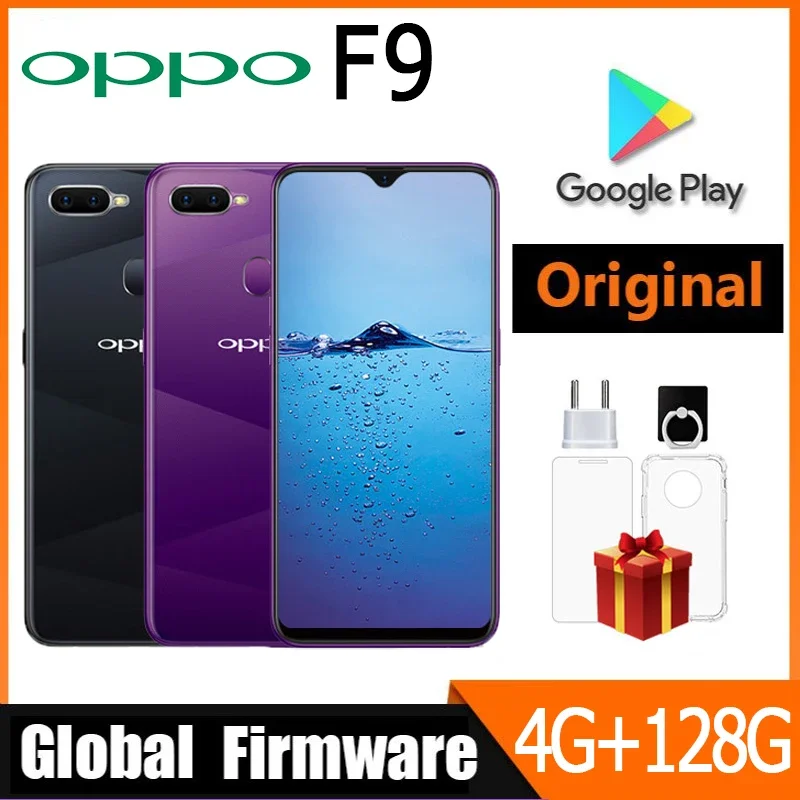 OPPO F9 Smartphone Global firmware 6.3-inch MediaTek Helio P60 Version Android 8.1RAM 4GB ROM128GB Rear Fingerprint Recognition