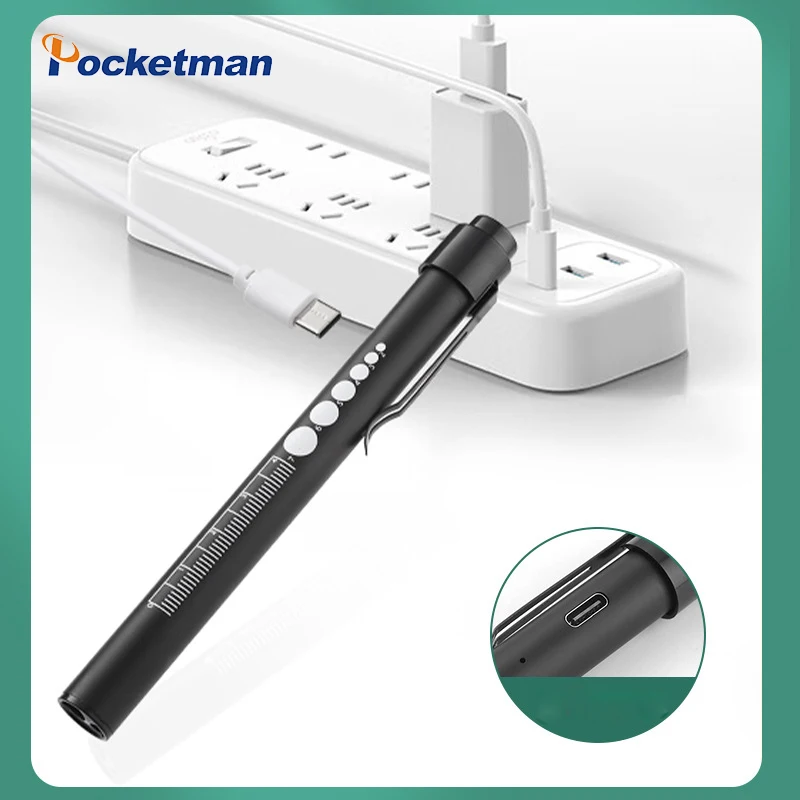 

Dual-light Source Led Multi-functional Yellow and White Light Flashlight Medical Pupil Pen Light Pocket Mini Torch with Scale