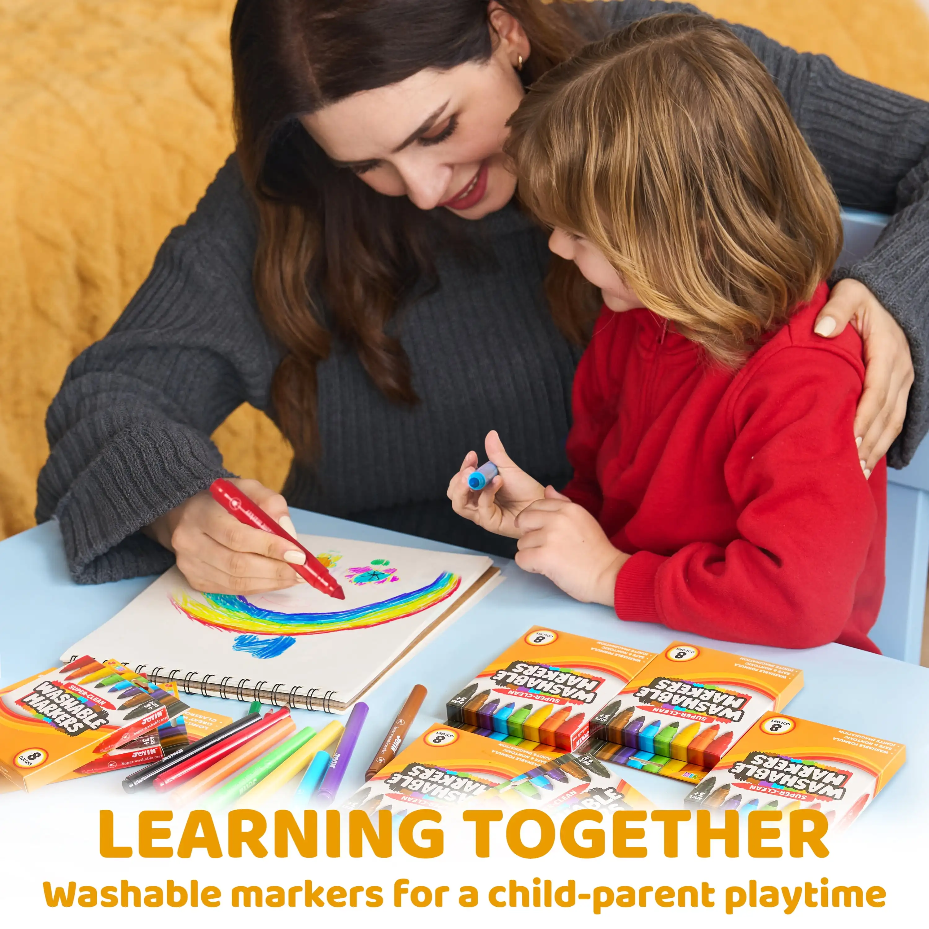 Joyfy marqueur lavable 64 unités 8 boîtes 8 marqueurs de couleur ensemble en vrac pour les activités préscolaires en classe projets artistiques cadeau d'anniversaire