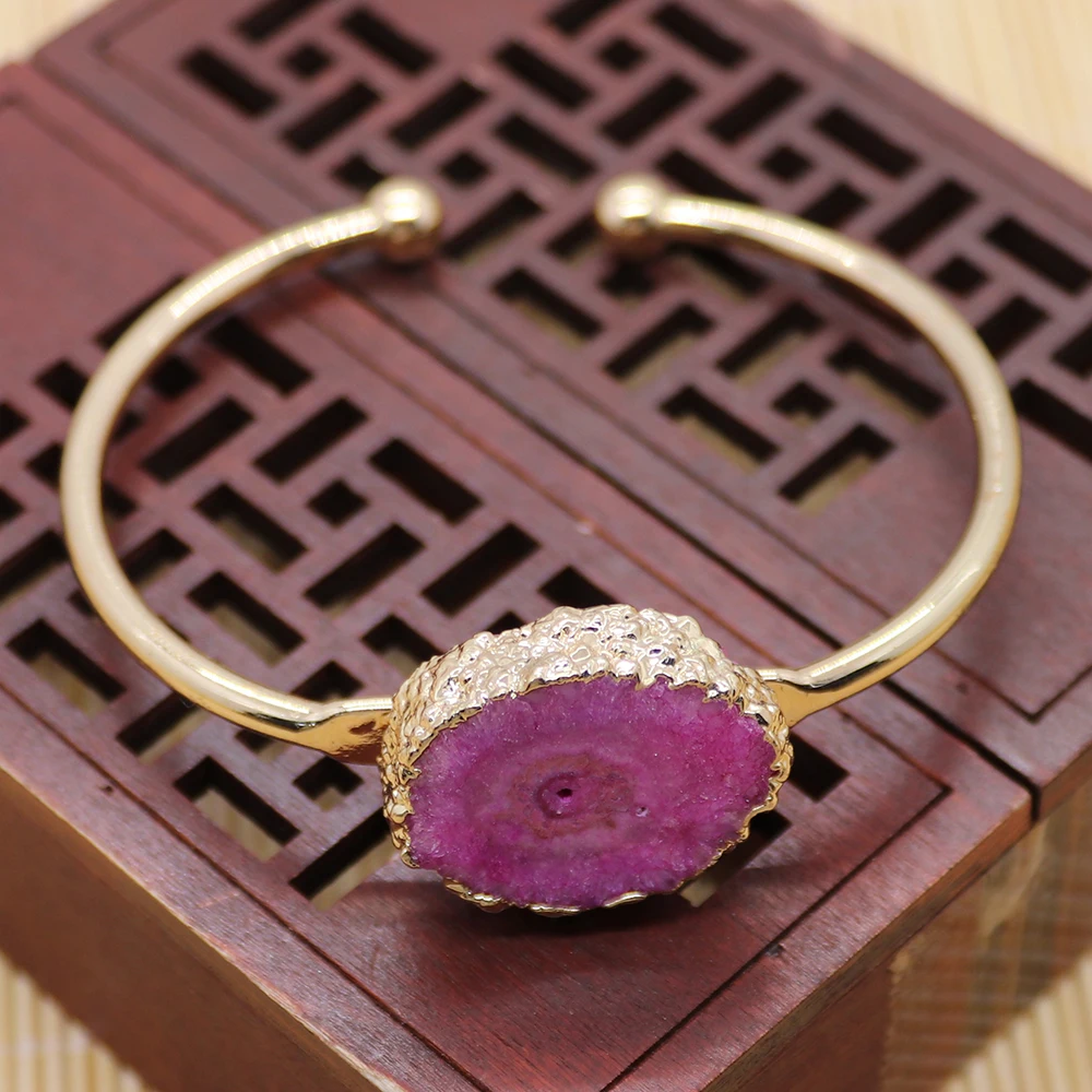 

Multi Colored Natural Crystal Agate Irregular Electroplating Opening Adjustable Bangle Ladies' Wrist Jewelry Gift Diameter 63mm