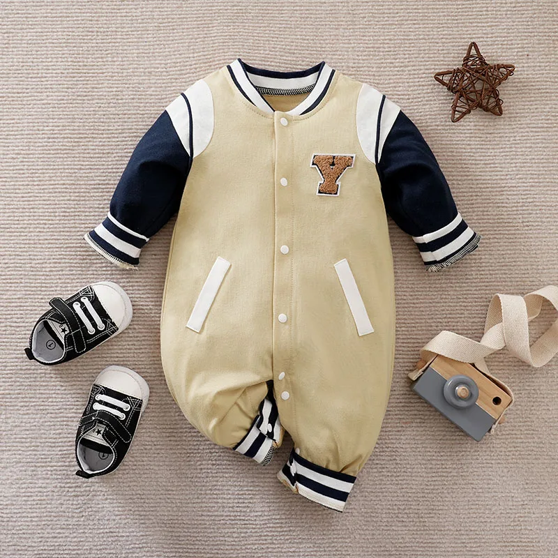 Newborn Baby Baseball Clothes 0 3 6 9 12 Months Boston Cotton Long Sleeve Footies Toddler Boy Clothes Kids Jumpsuit Pyjama Bebe