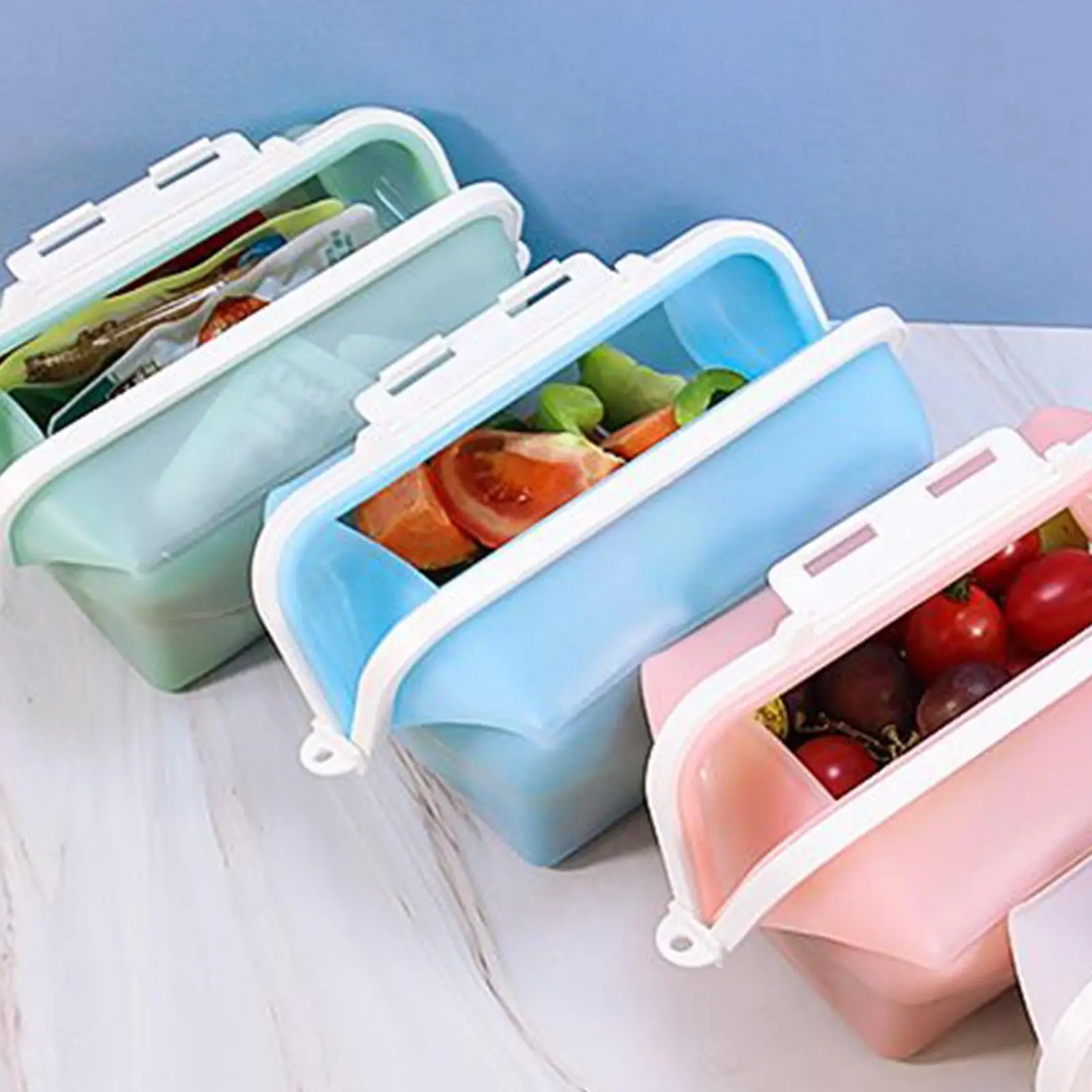 

silicone food storage bags Reusable foldable fruit and vegetable storage box expandable lunch box for Vegetable Fruit