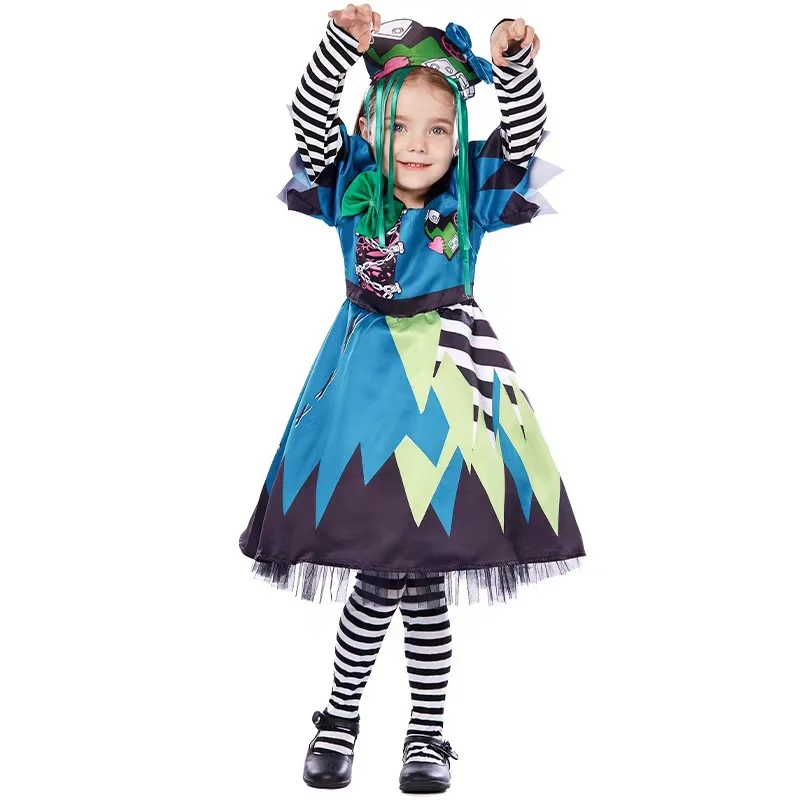 أزياء الفتيات للهالوين المهرج Droll للأطفال الأطفال فرانكنشتاين المشي الميت تأثيري كرنفال بوريم موكب لعب الأدوار فستان الحفلات #4