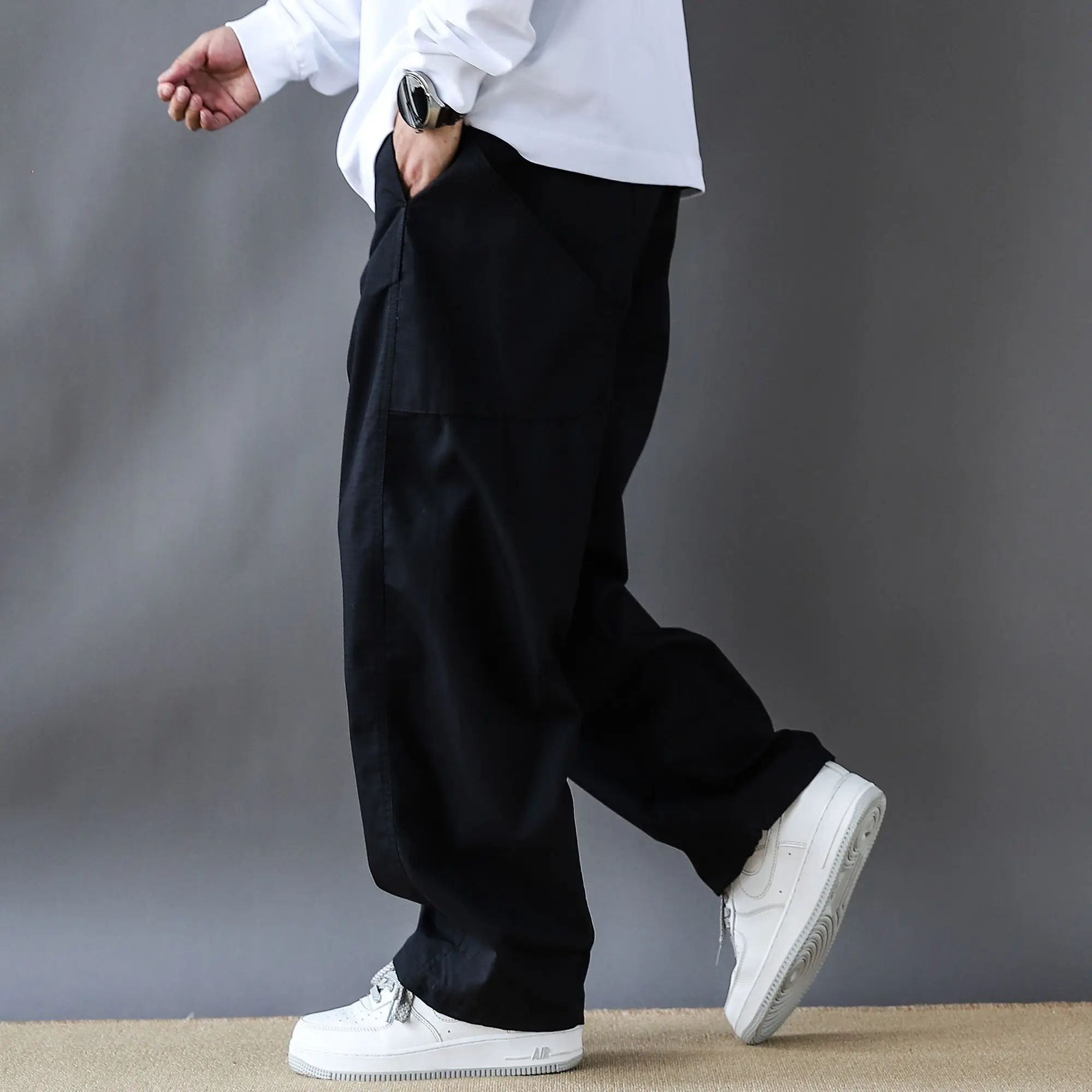 Mens Spring Autumn Outdoor Work Pants Loose Straight Multi Pocket Zip Casual Male Fashion All Match Sport Trousers Hot