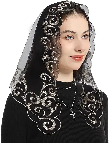 Catholic Church Mass Veil Embroidery Head Covering for Women Church Veil