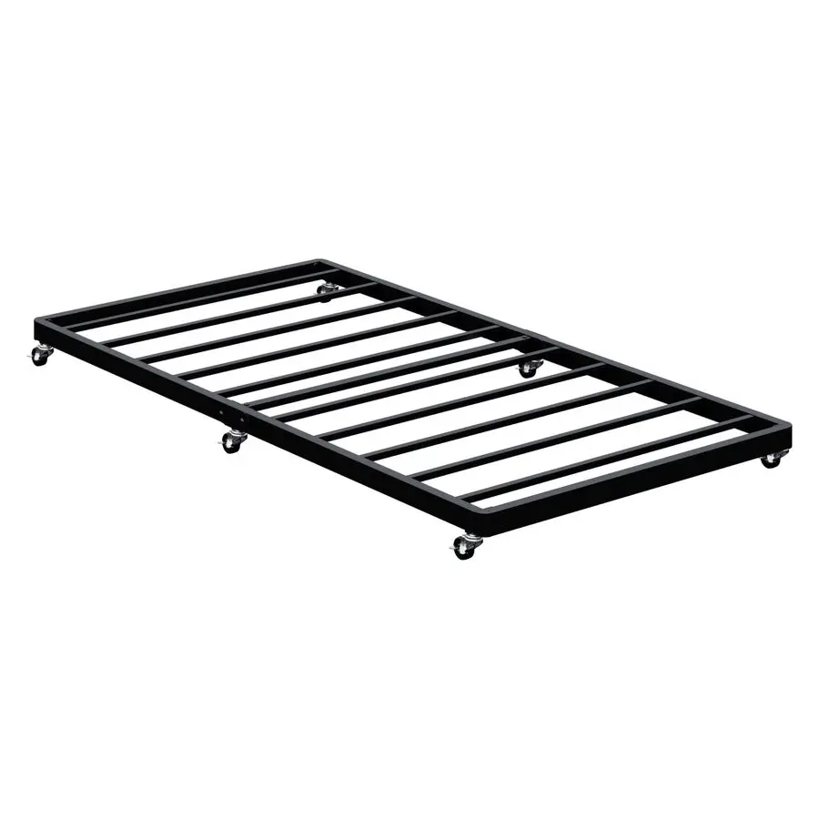 

LutownTeen Twin Trundle Bed Frame with Metal Slats, RollOut Design, Easy Assembly Steel Frame with Lockable Wheels, Noiseless P