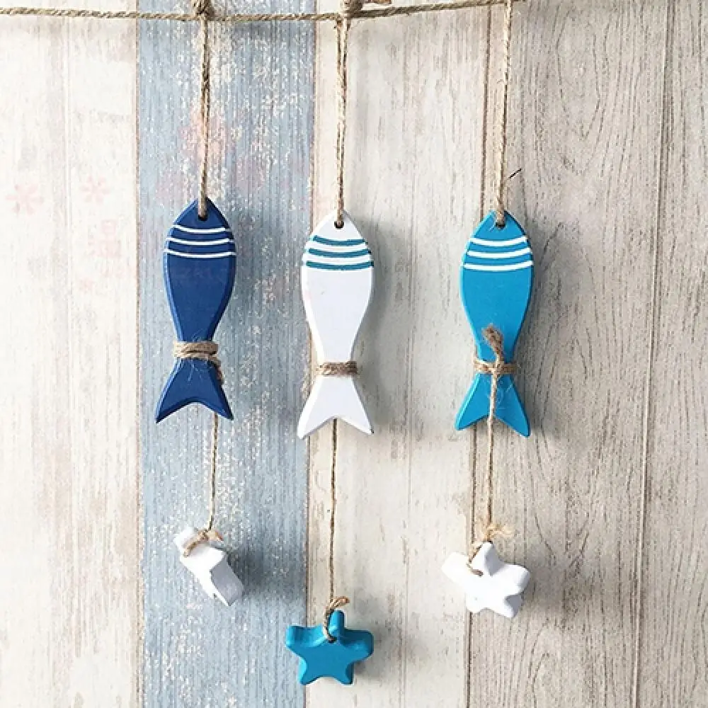 Mediterranean Starfish Fish Nautical Decor Wall Decor Hanging Pendant Craft Wooded Fish Starfish Ornament Home Decoration