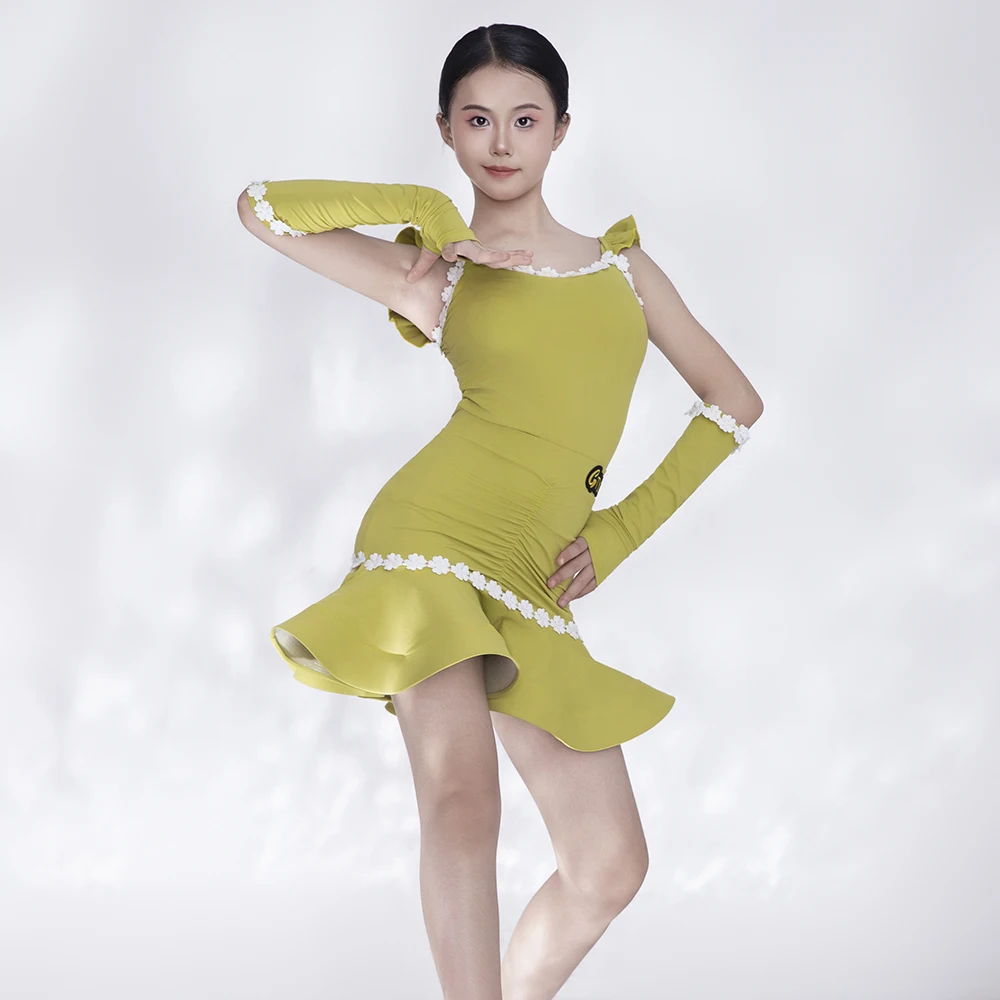 Kinder Mädchen Samba Lateinamerikanisches Tanzkleid Wettbewerb Gesellschaftstanz Salsa Tango Fransen Quasten Standard Übungskostüm Kinderanzug – Detail 4