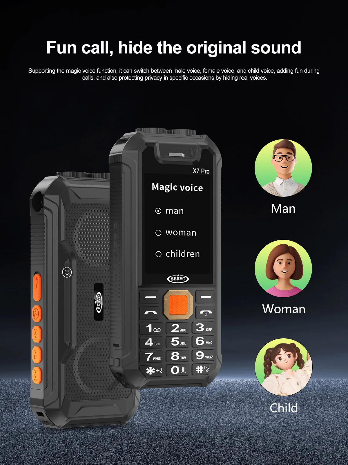 SERVO X7 PRO Multi-Function Mobile Phone Desk Lamp Mini Fan Power Bank Bluetooth Dual SIM 2G Call Recording Magic Voice FM Radio
