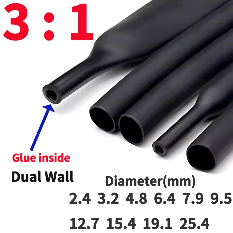 12/15/20M 3:1 Heat Shrink Tube with Glue Polyolefin Shrinking Assorted Heat Shrink Tube Wire Cable Sleeving Tubing