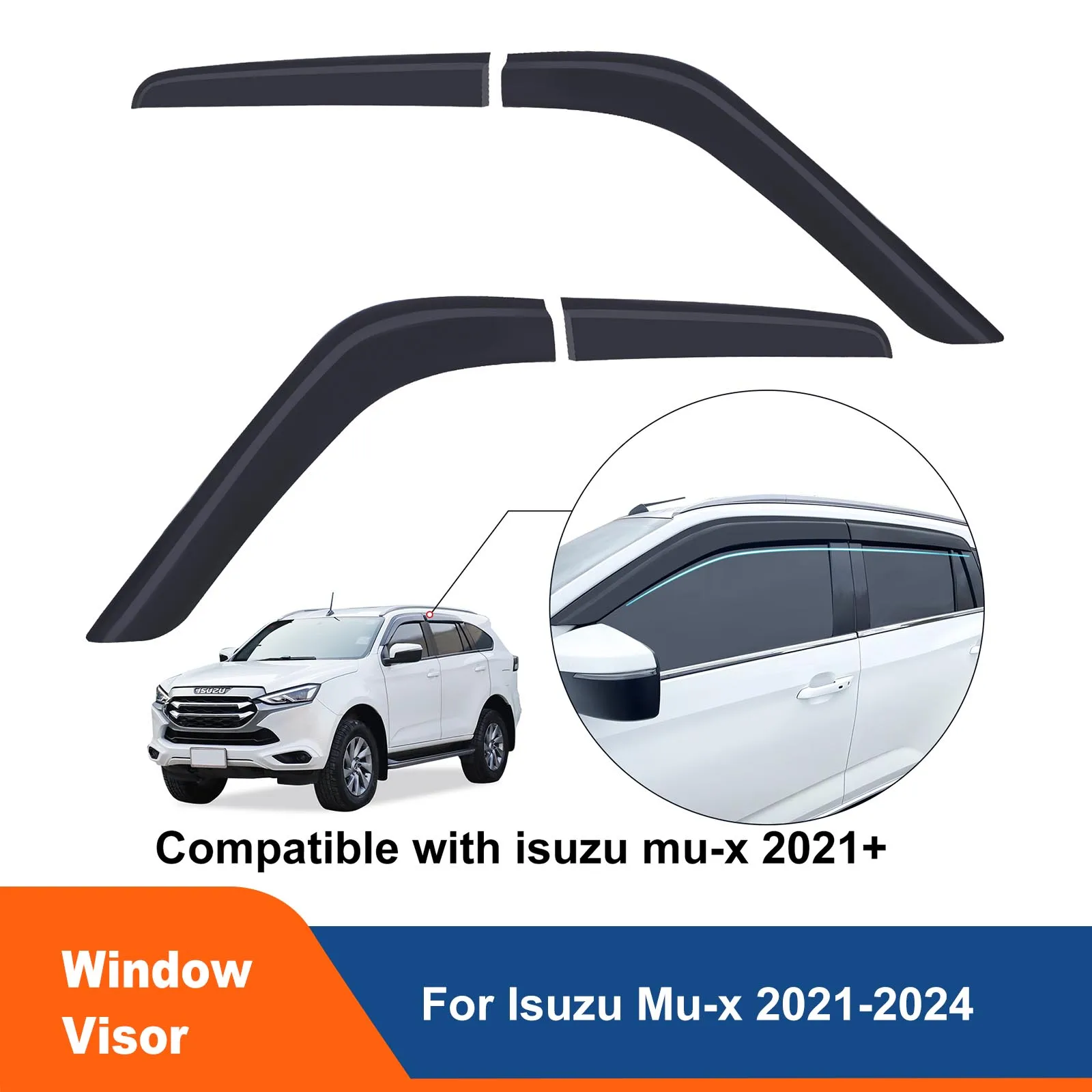 

Car Smoke Window Visor Vent Shades Sun Rain Guard 4pcs For Isuzu Mux 2021 2022 2023 2024 Double Cabin Accessories