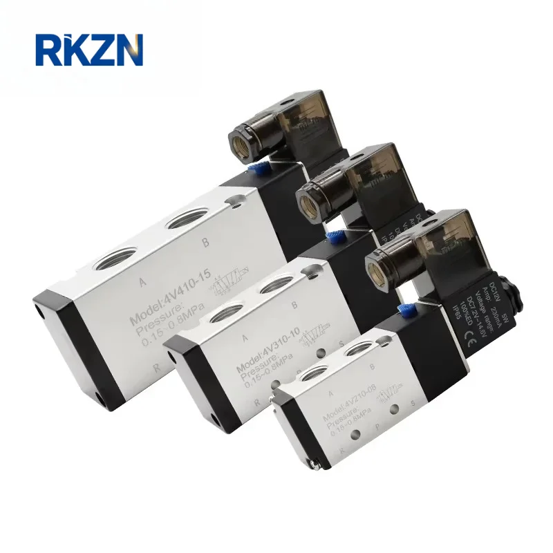 Pneumatic Electric Solenoid Valve 5 Way 2 Position Control Air Gas Magnetic 4V110-06 4V210-08 4V310-10 4V410-15 DC12V 24V AC220V