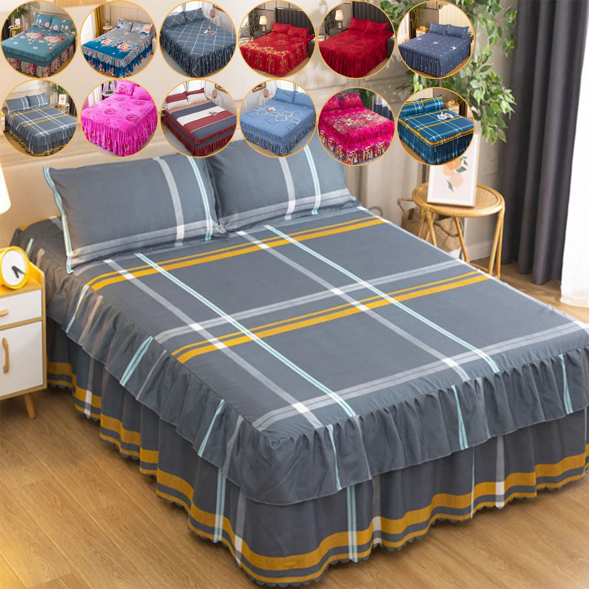

Korean Style Bed Skirt Single Piece/Princess Style Bed Cover No Pilling/No Shrinkage Suitable for Bedroom Decoratio/ Bed Spread