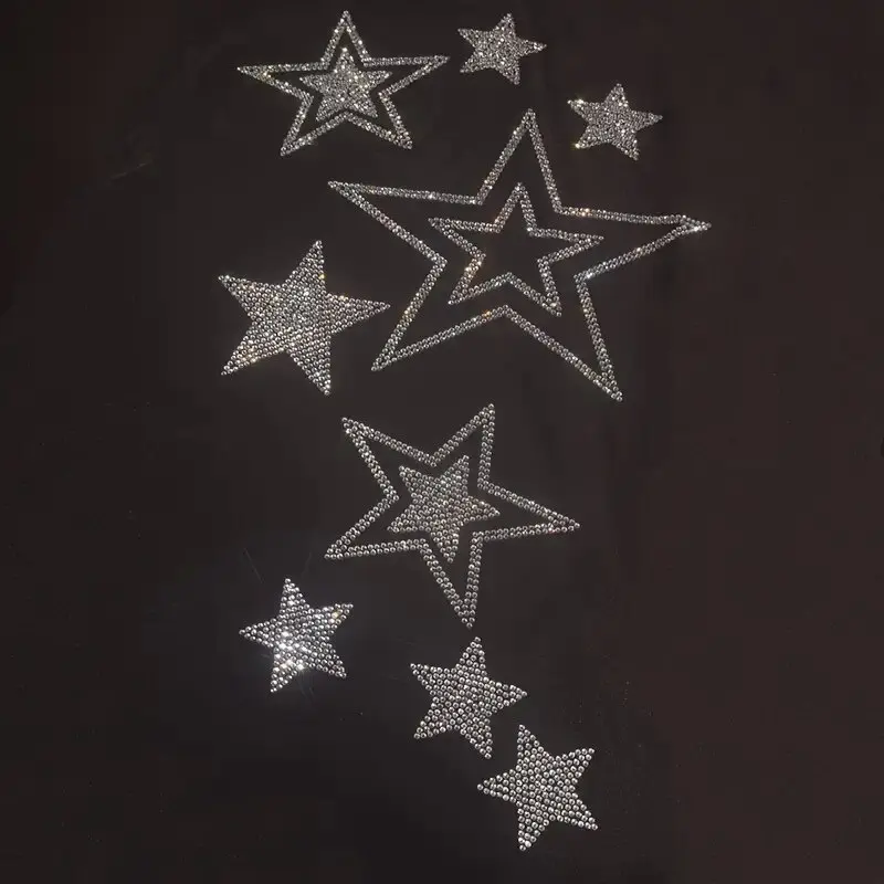 Shimmering rhinestone Hot stamping Letter Stars DIY Iron-On Appliques for Clothing - Plastic, Non-Electric