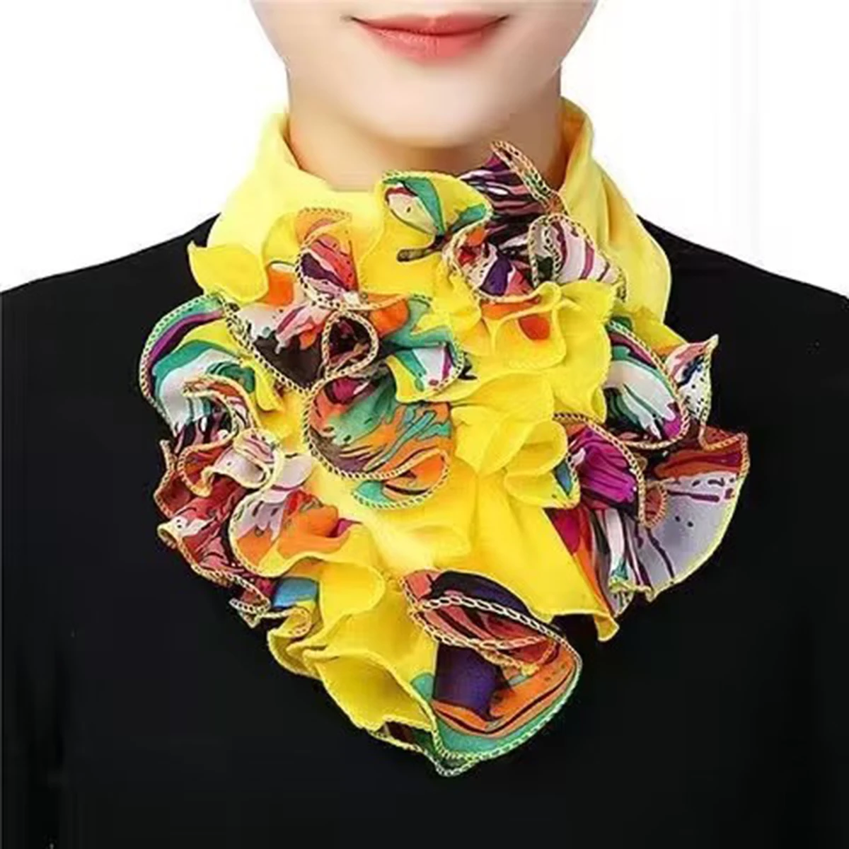 2024 Versatile Women\'s Scarf Fashion Flower Neck Scarf Luxury Flower Print Contrast Wood Ear Edge Scarf