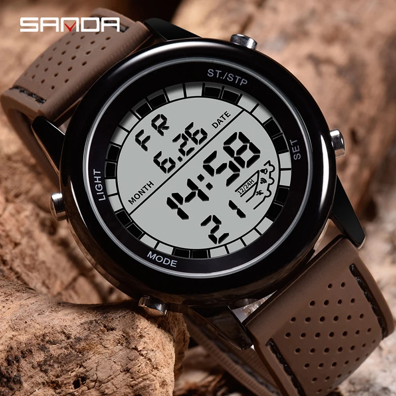 SANDA Sports Mens Watches 2023 New HD LED Digital Display Watch 24 Hours Automatic Calendar Watch Timer Alarm Clock Reloj 411