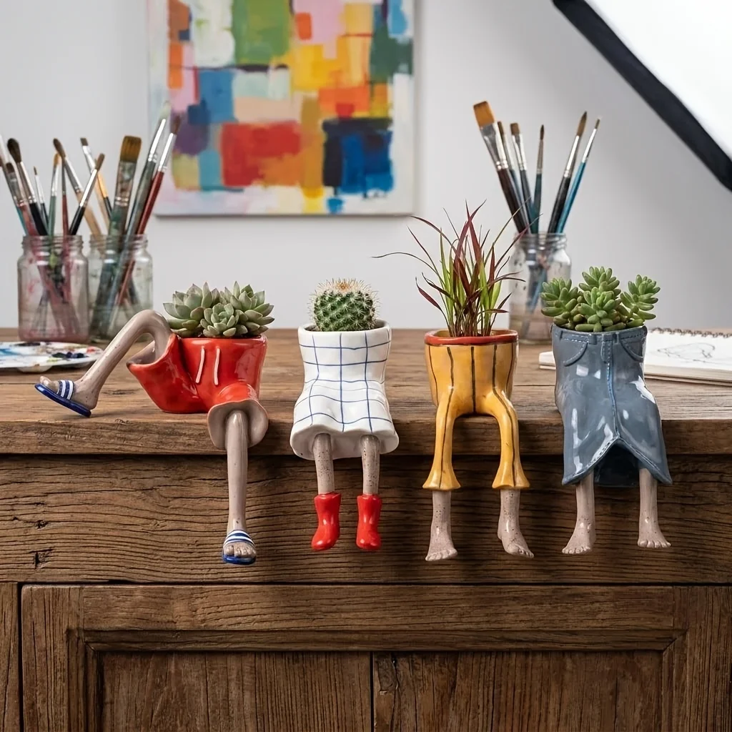 1pc Creative Vase in The Shape of Trousers, Desktop Balcony Decorative Bottle, Suitable for Home And Outdoor Micro Plant Potted