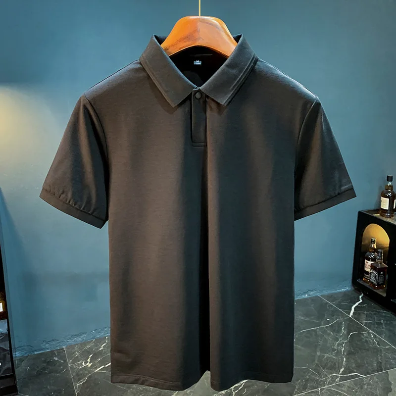 

Single button lapel short sleeved polo shirt for men in summer, thin and quick drying ice silk breathable versatile casual half