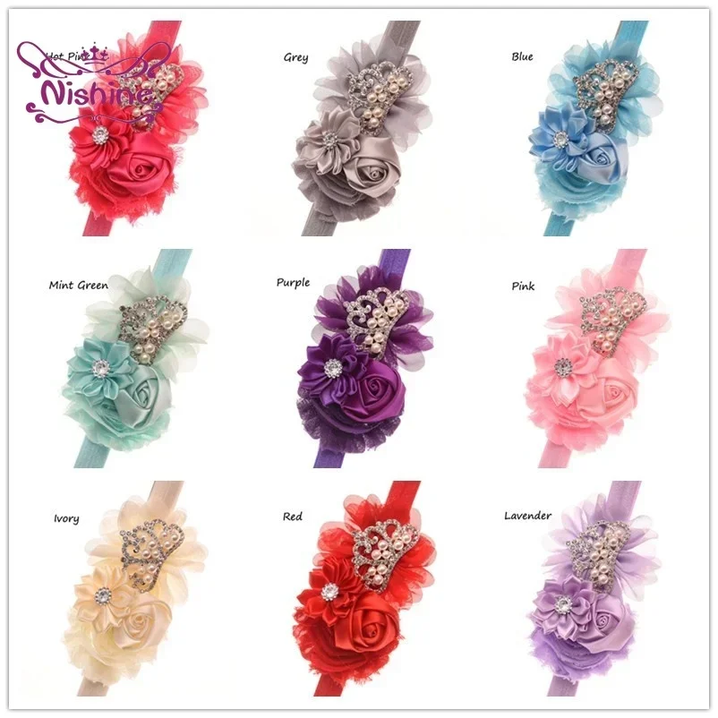 Nishine Chiffon fiore bambini fascia neonate corona di perle fascia per capelli accessori per bambini principessa copricapo fotografia puntelli