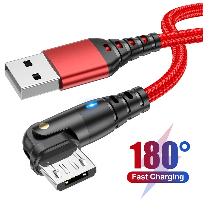 Lovebay Micro USB Cable 3A Nylon Braided Elbow Fast Charging Cable for Huawei Xiaomi OPPO Vivo Android Phone Charger Usb Cable