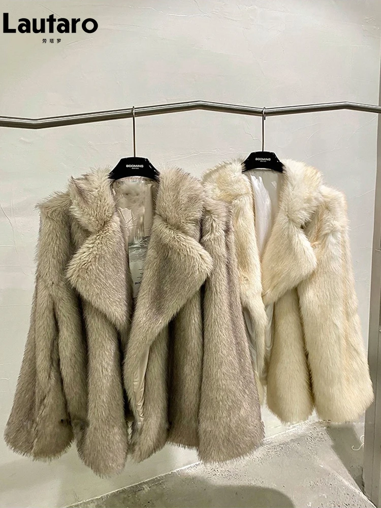 Lautaro-abrigo de piel sintética para mujer, chaqueta mullida, peluda, suave, cálida, gruesa, informal, de lujo, de alta calidad, moda coreana, Invierno
