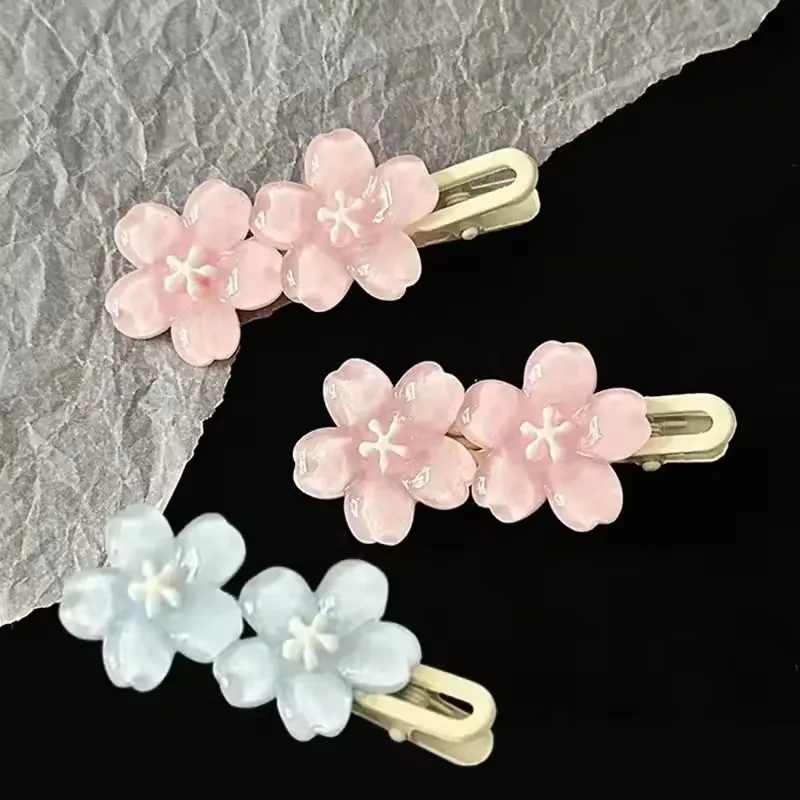 Pinzas para el Cabello con Flores de Cerezo en Gelatina, Color Rosa y Azul, para Niñas, Románticas, para Flequillo Lateral, Accesorios para el Cabello Kawaii BB