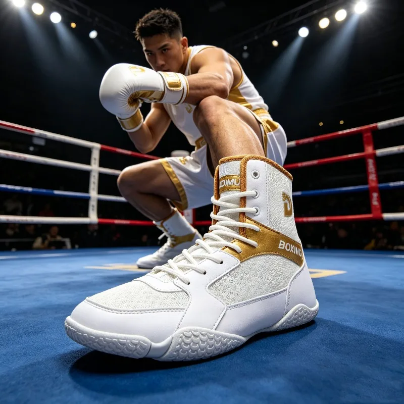 2026 New Trend Men Wrestling Boots Anti-Slip Man Boxing Sneakers Big Size 46 Men Fighting Shoes High Top Man Gym Training Shoe