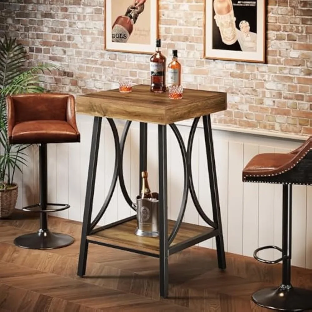 

Small Bar Table, Industrial 2-Tier High Top & Counter Height Kitchen Table with Metal Frame for Dining Room, Home Bar