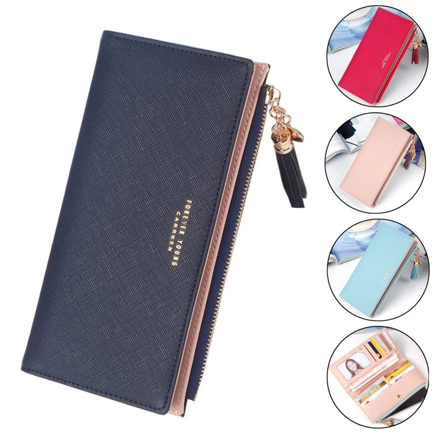 

Fashion Women's Wallet Purse PU Leather Clutch Wallet Zipper Tassels Long Wallet Money Clip Coins Purse Card Holder