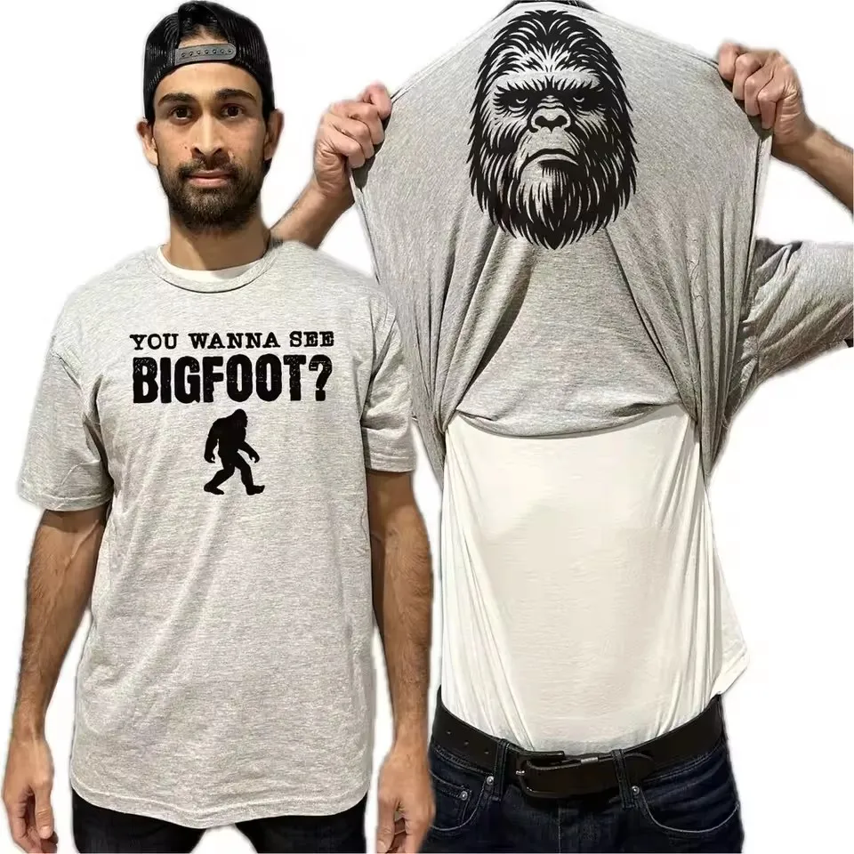 Willst du Bigfoot sehen? Flip-Shirt - Lustiges Sasquatch-Gesicht T-Shirt, Flip-Tee, Freizeitoberteil, Herrenmode, Persönlichkeit, weiche Baumwoll-T-Shirts – Detail 10
